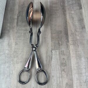 Vintage Gorham Heritage Silver-Plate Salad Tongs with Slotted Spoon 10.5"